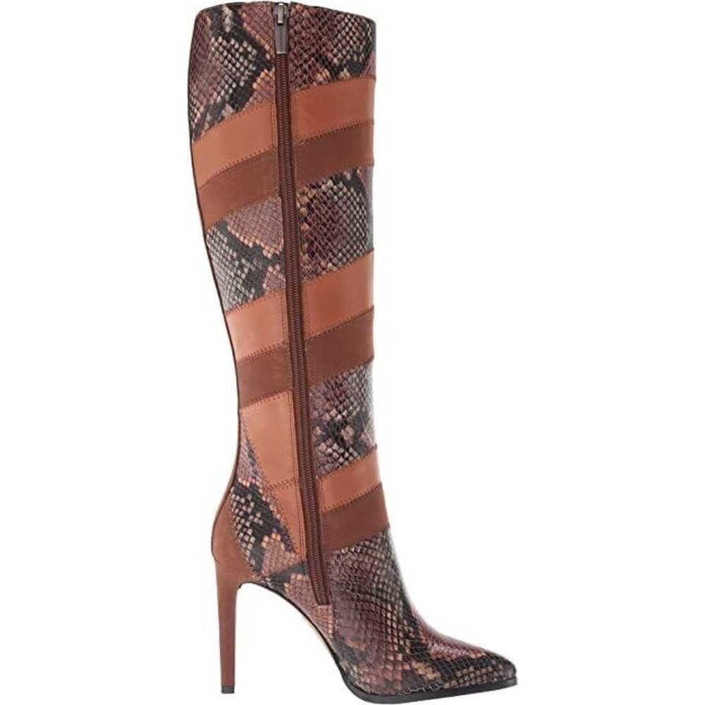 #11Vince Camuto Saraalan Women's Leather Mixed Media Snake Print Knee High Boots - Picture 7 of 10